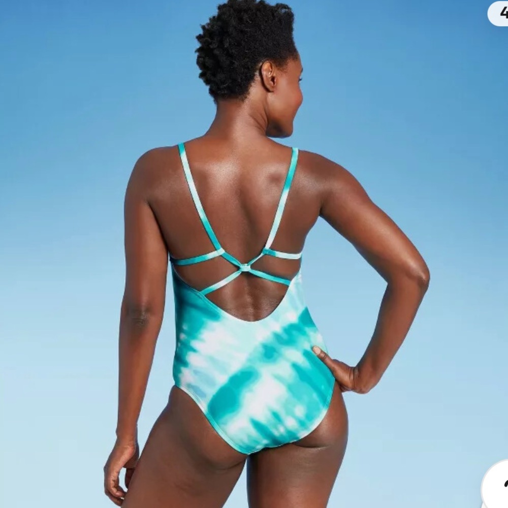 Kona Sol Aqua Tie Dye Cross One Piece Swimsuit Large NWT